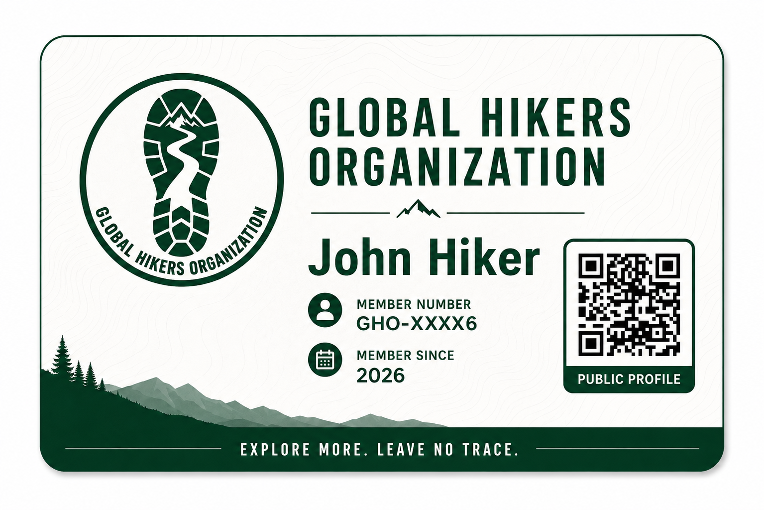 Sample Global Hikers Organization member card